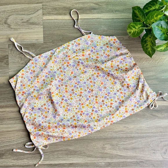 Pink Rose Floral Print Side Tie Ruched Camisole Top Multicolor Size L - Picture 10 of 13